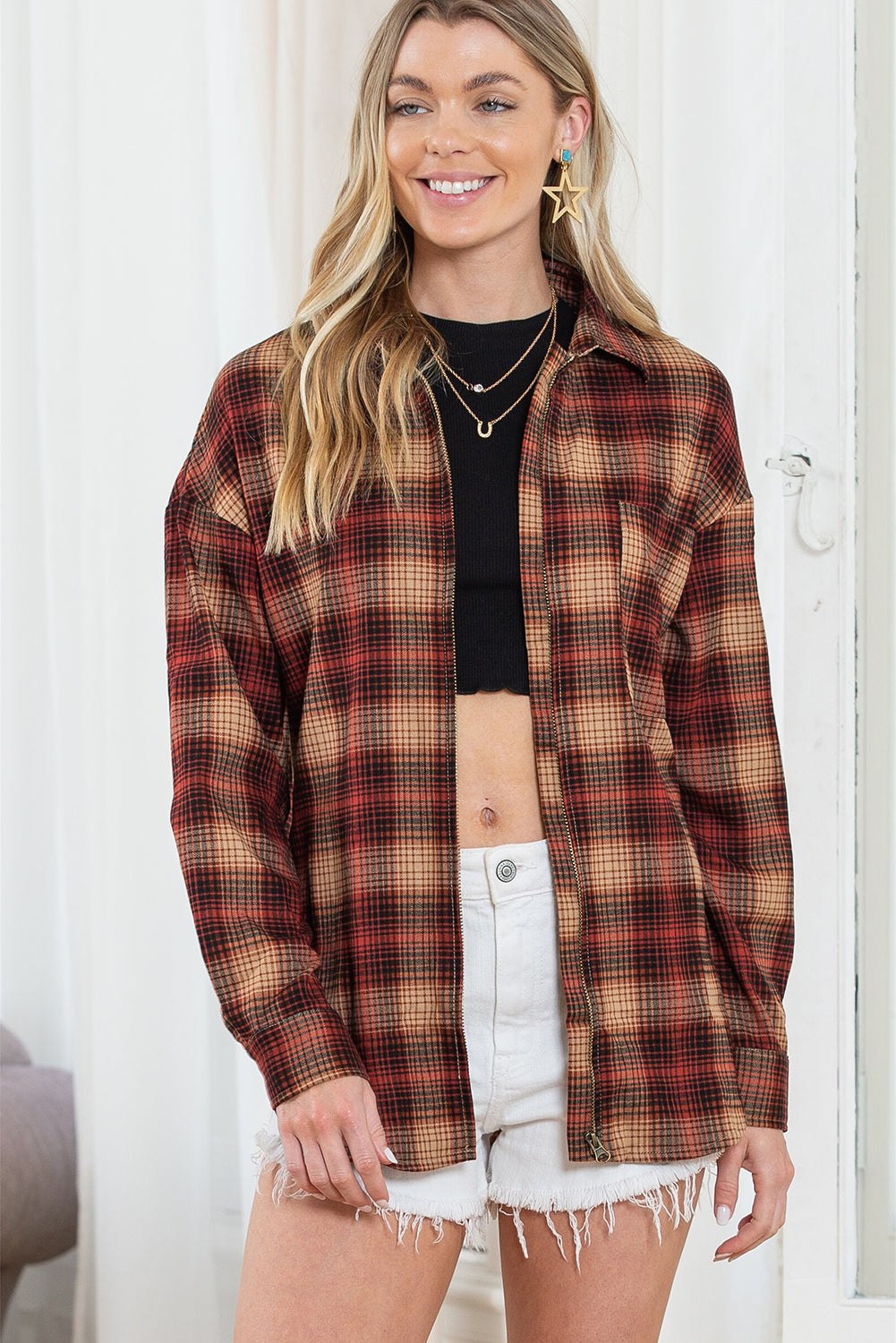 Plaid Zip Up Shirt