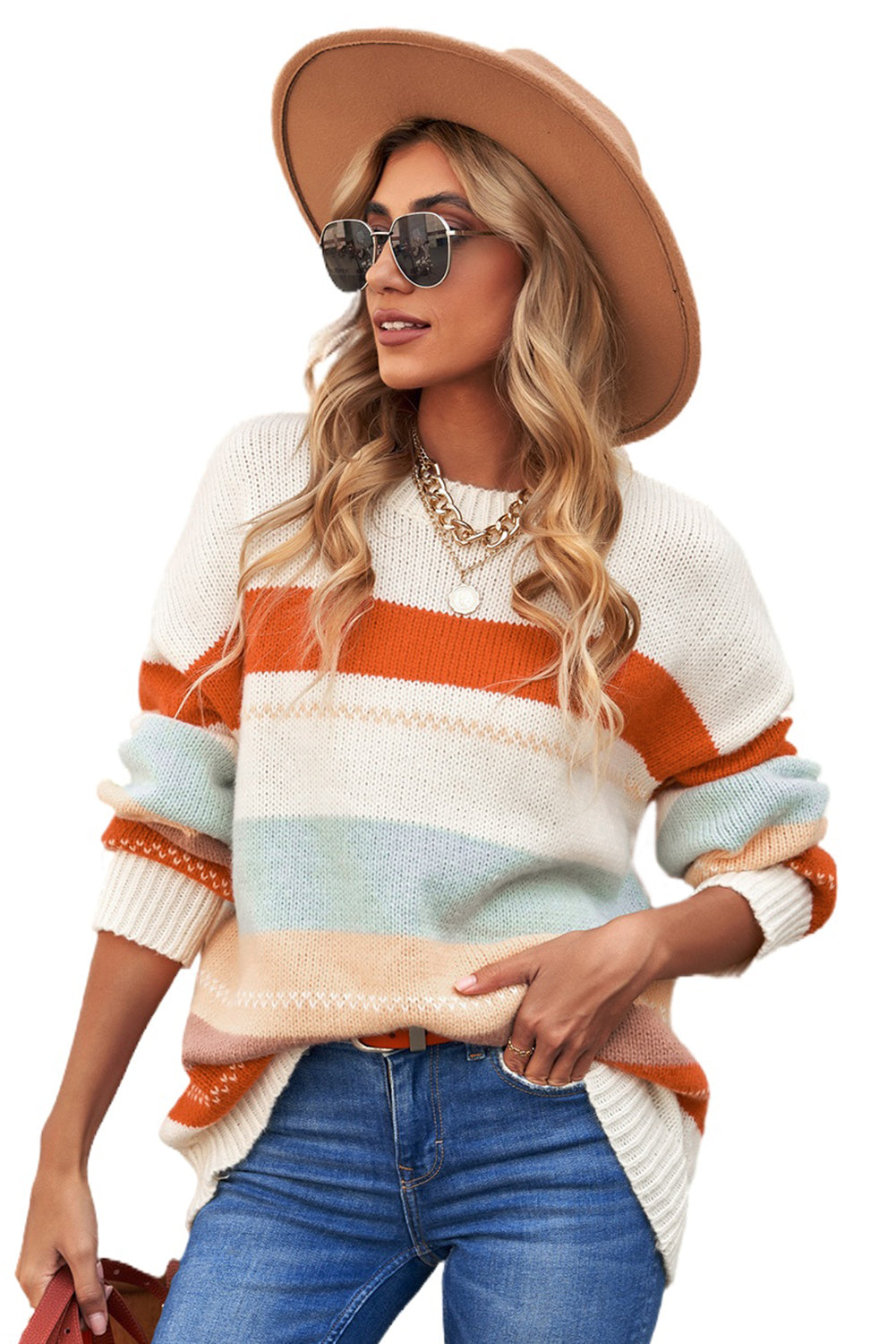 Crew Neck Drop Shoulder Knit Sweater