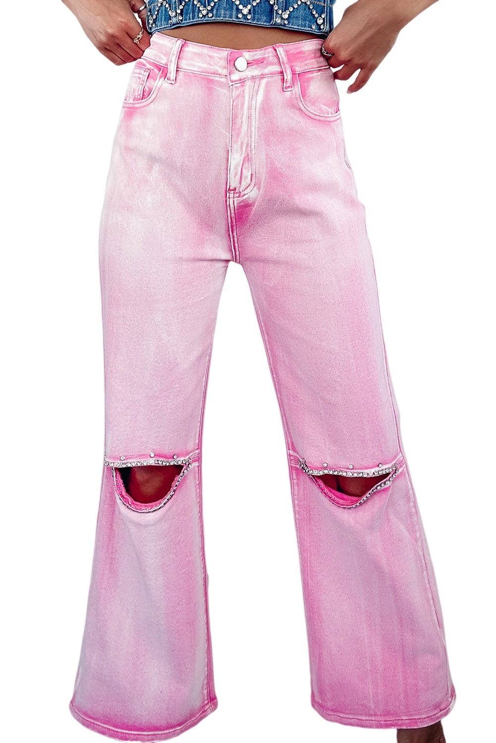 Pink Washed Rhinestone Jeans