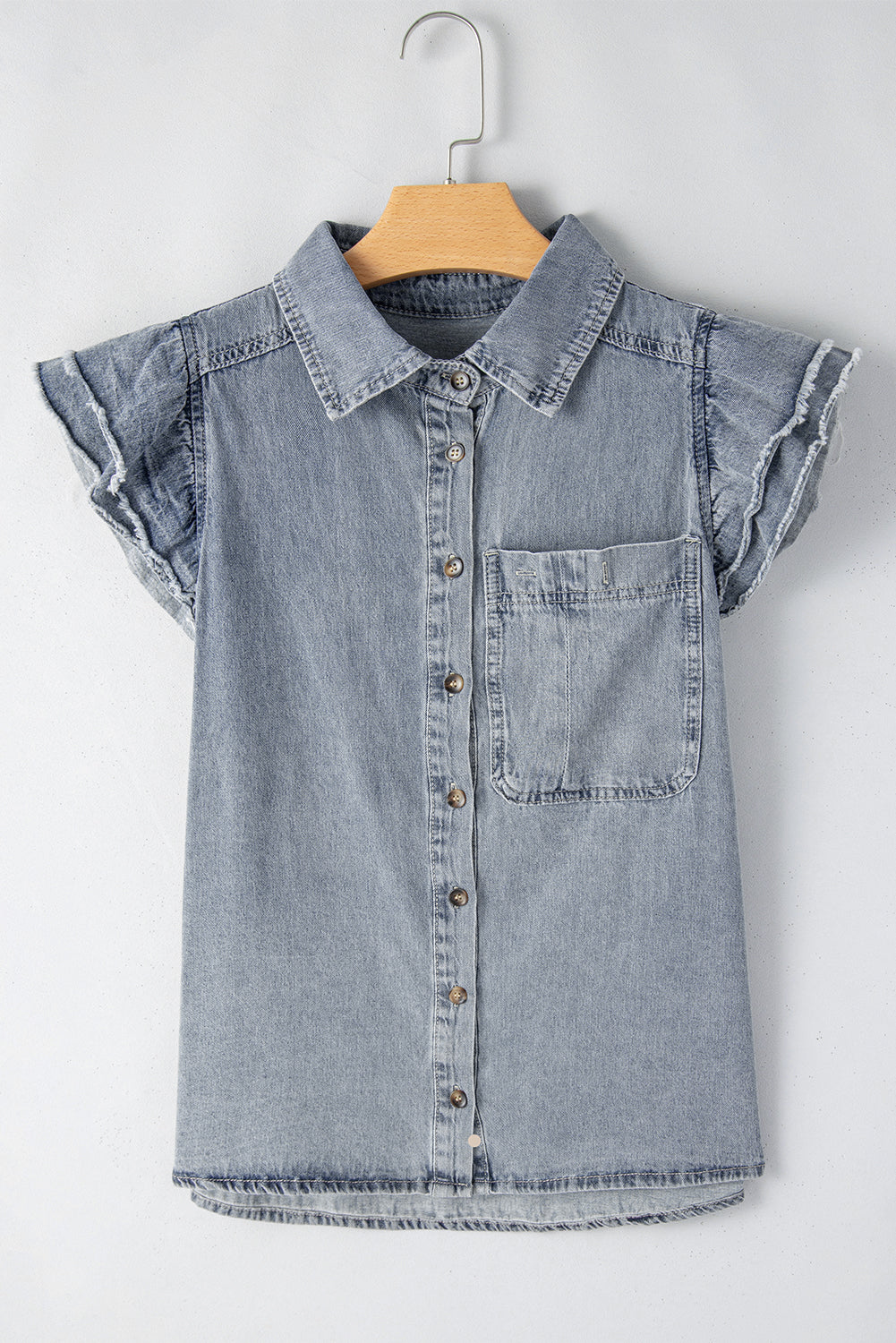 Ruffle Sleeve Denim Blouse