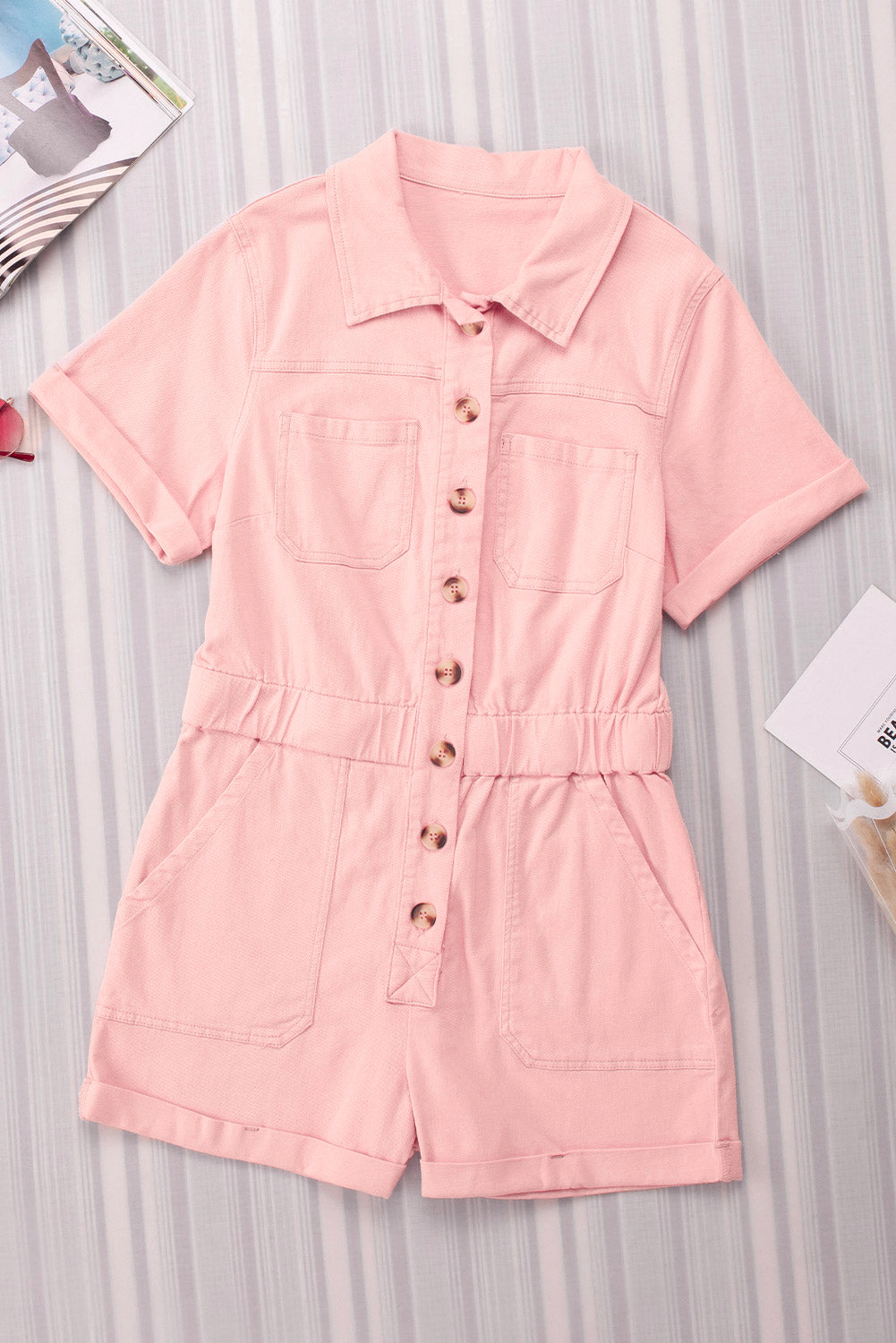 Pink Denim Romper