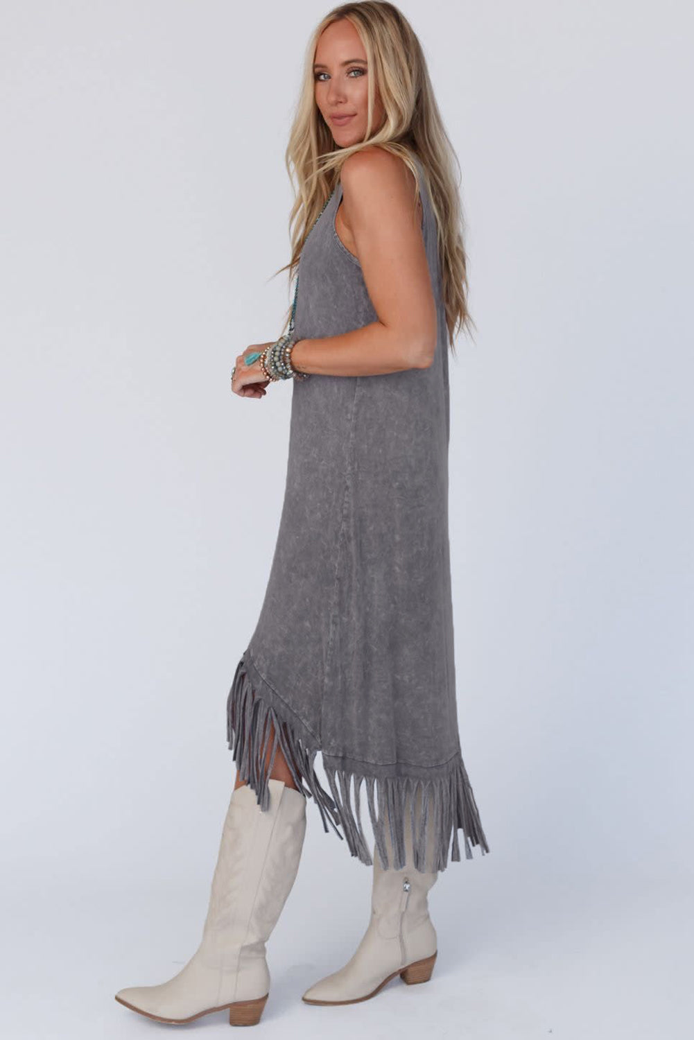 Grey Fringe Maxi Dress