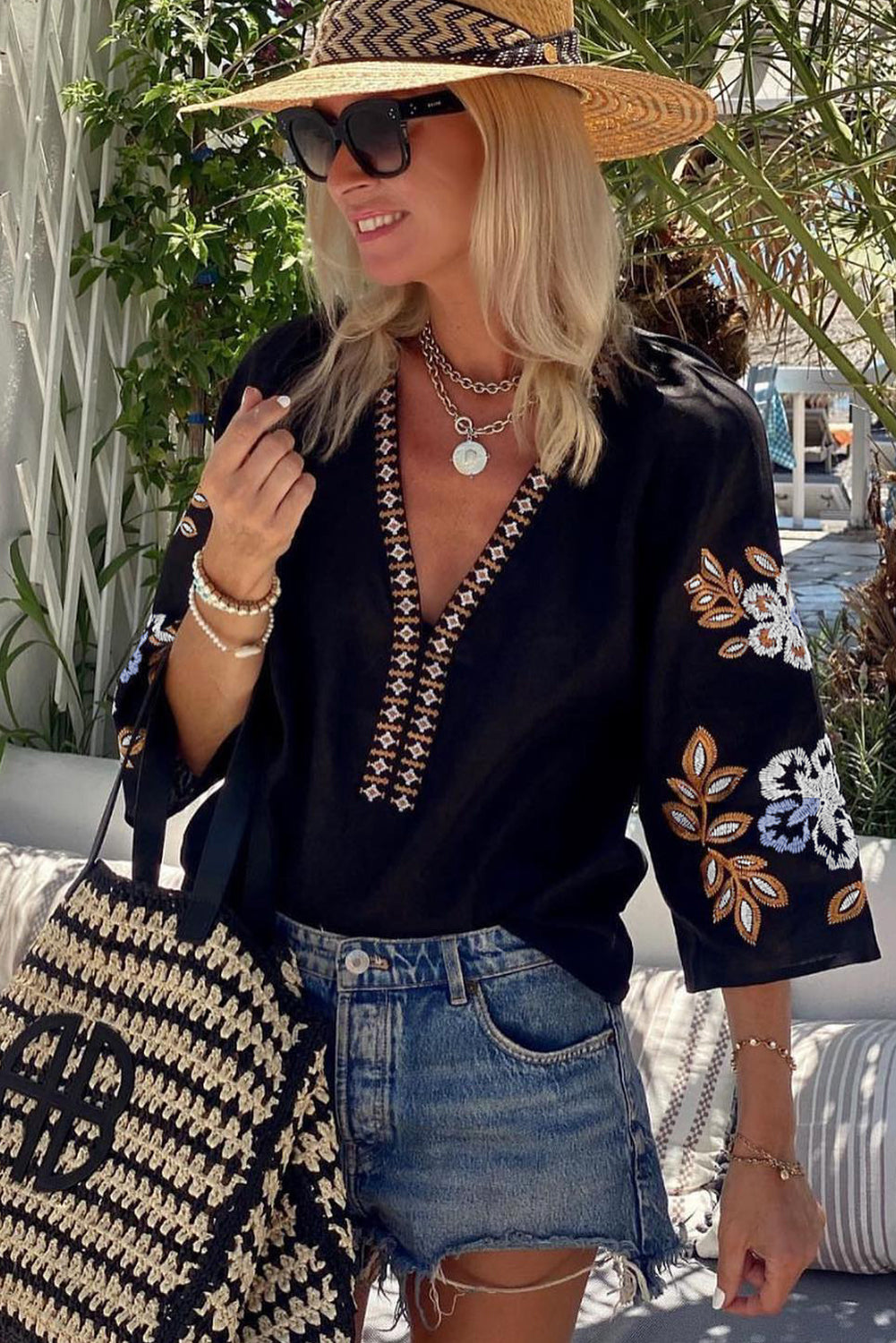 Black Floral Bohemian Blouse