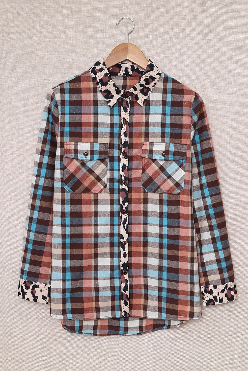 Plaid Leopard Trim Shacket