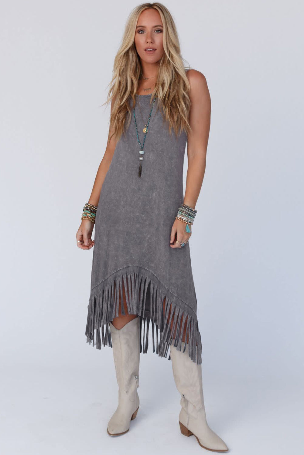 Grey Fringe Maxi Dress