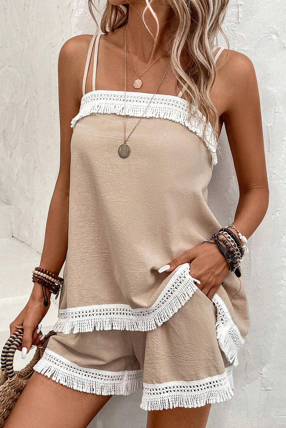 Pale Khaki Fringe Set