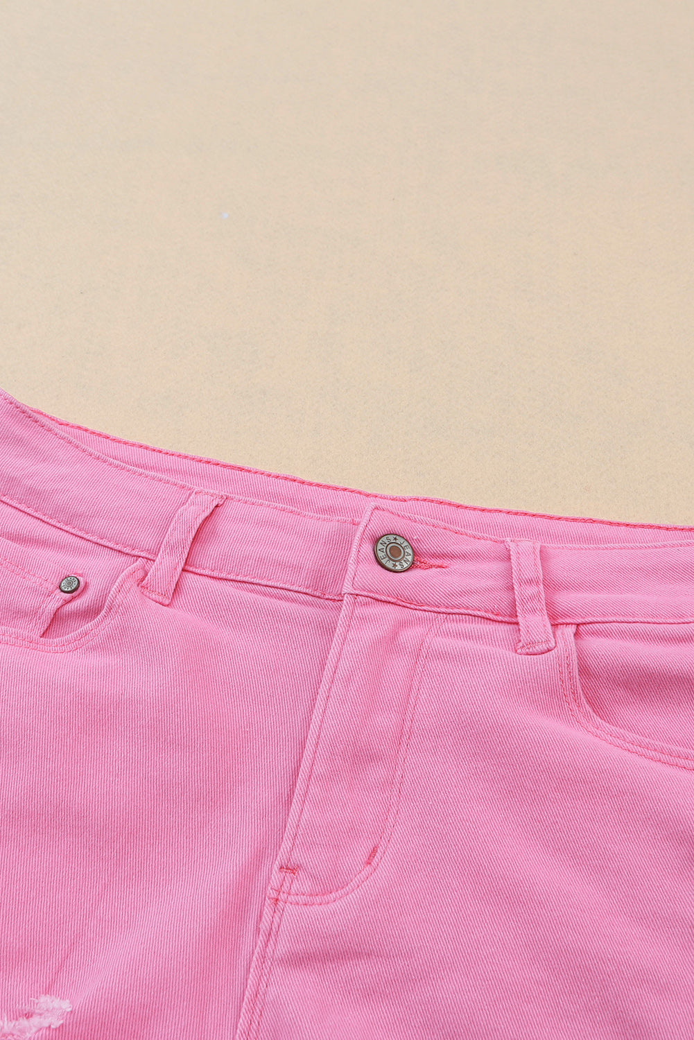 Pink Distressed Denim Shorts