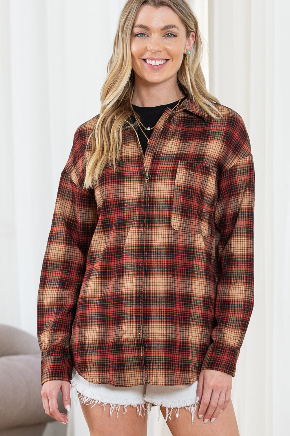 Plaid Zip Up Shirt