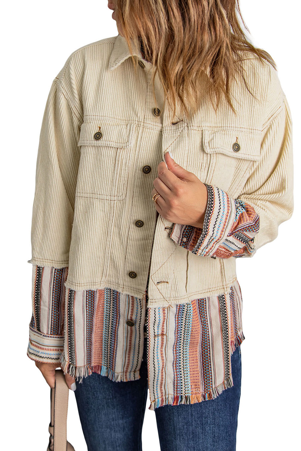 Striped Colour Block Corduroy Jacket