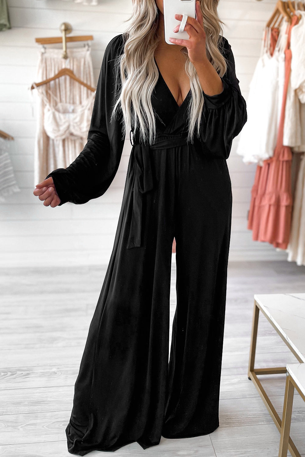 Deep V Belted Jumpsuit