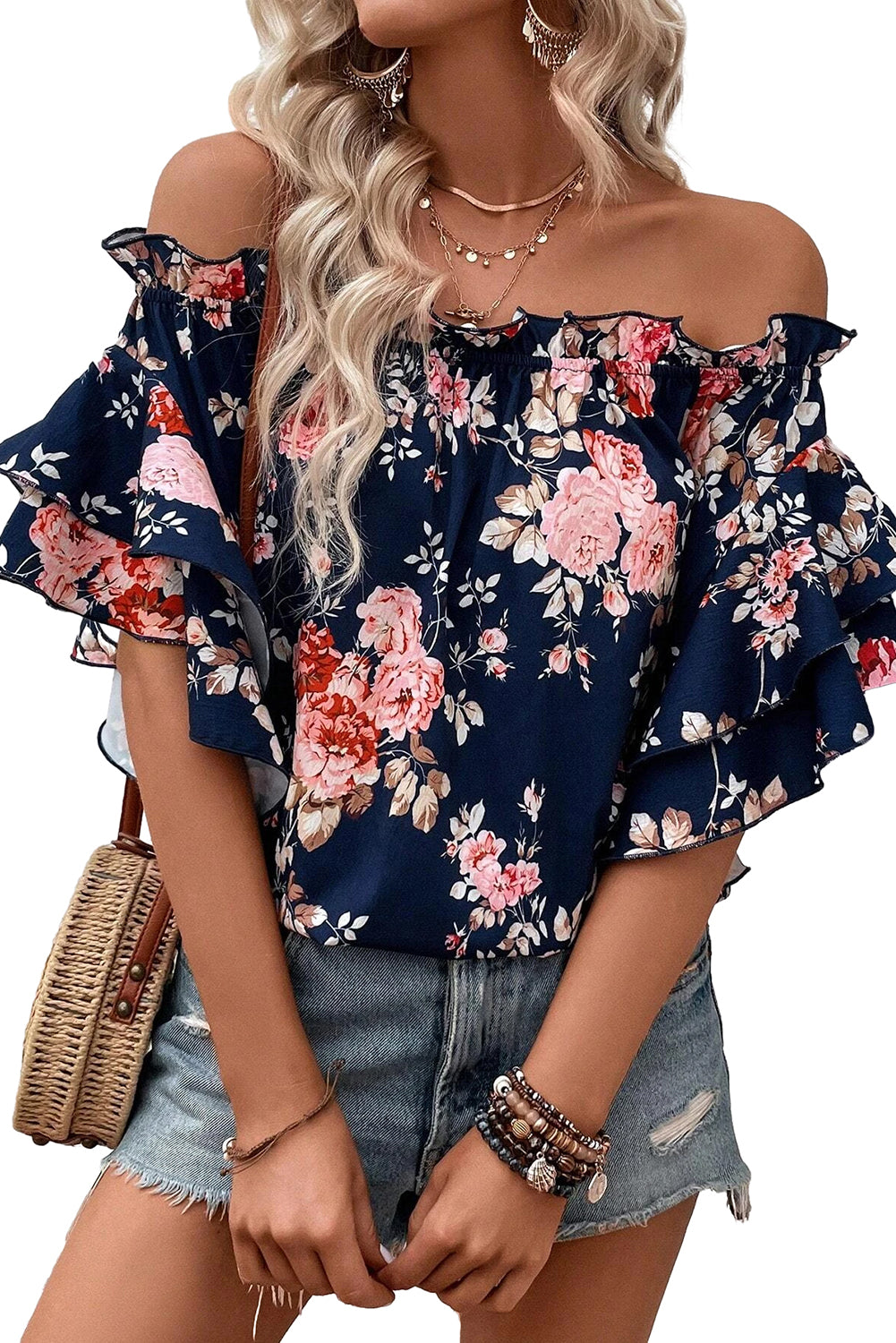 Off Shoulder Floral Blouse