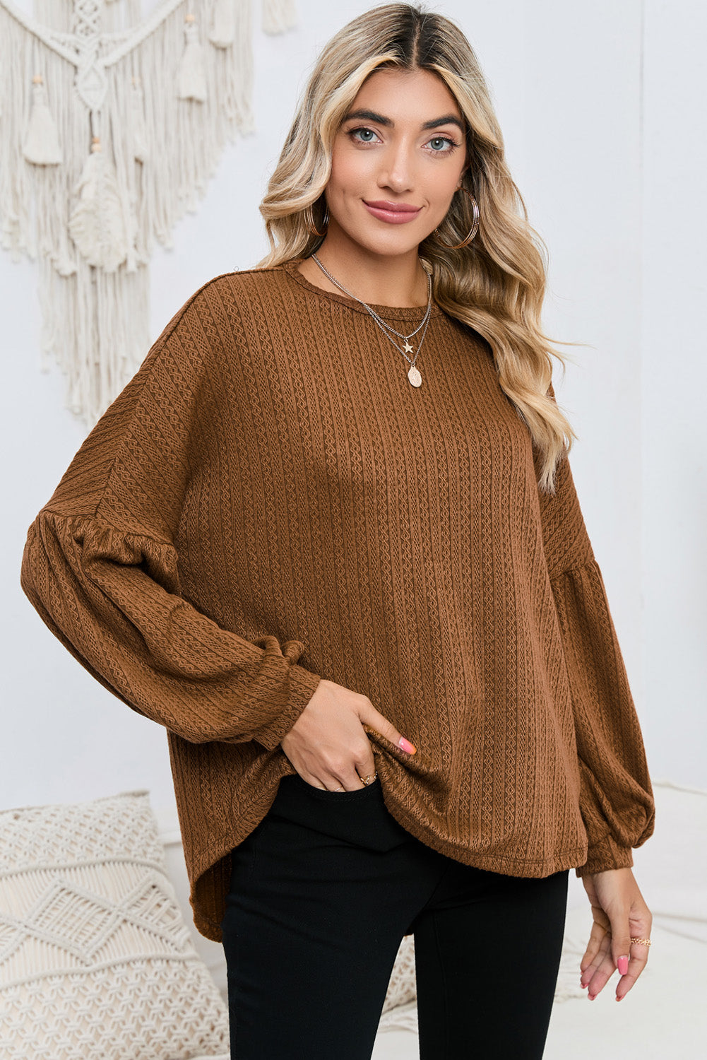 Textured Long Sleeve Top