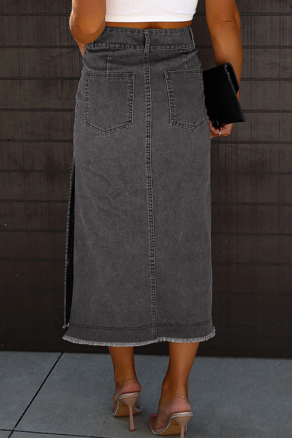 Black Raw Denim Skirt