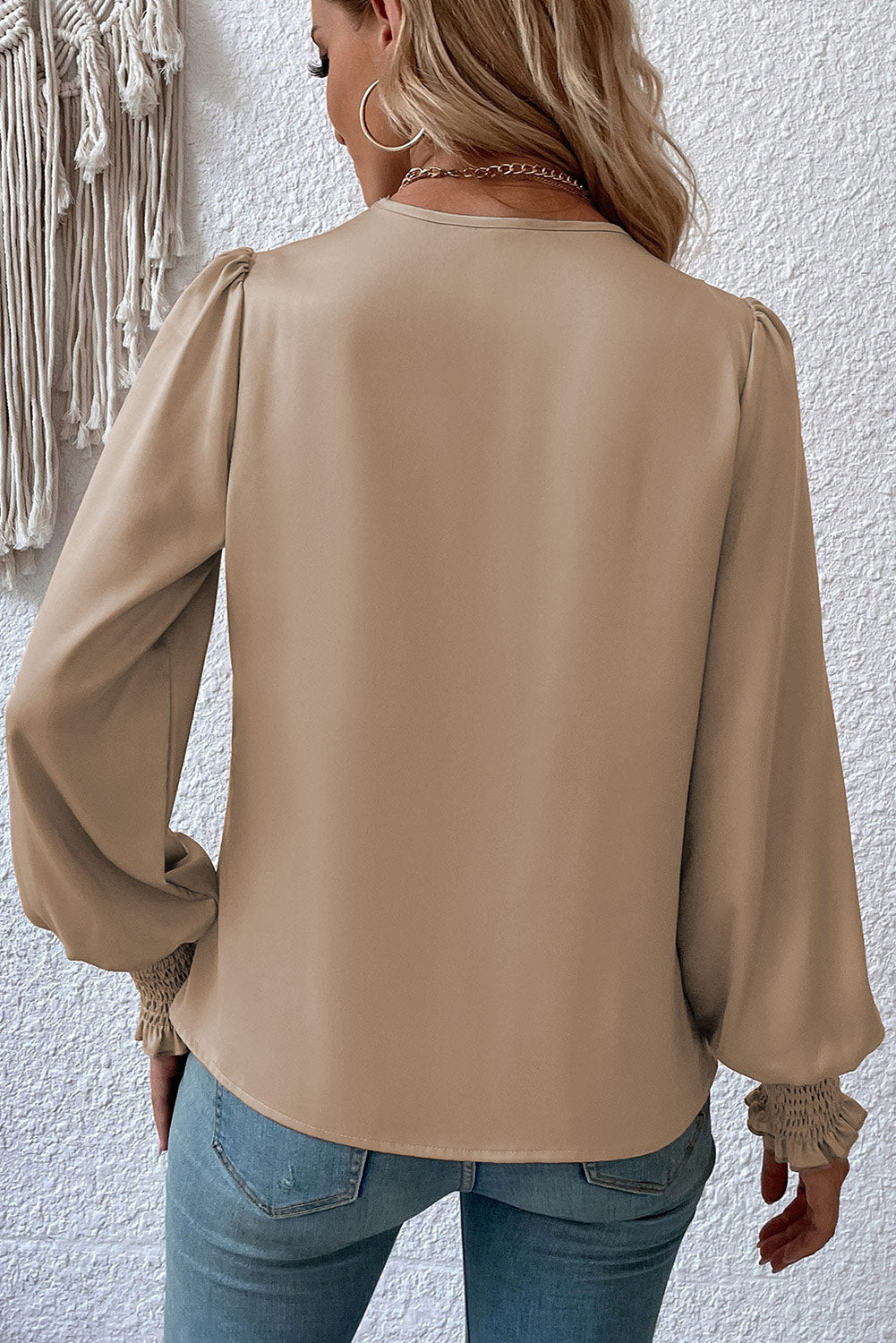 Drape V Neck Long Sleeve Blouse