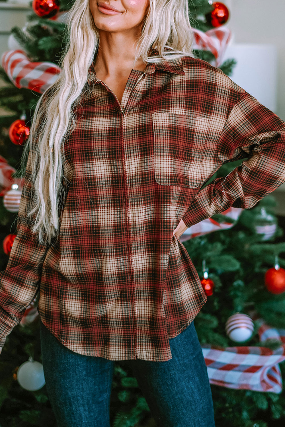 Plaid Zip Up Shirt