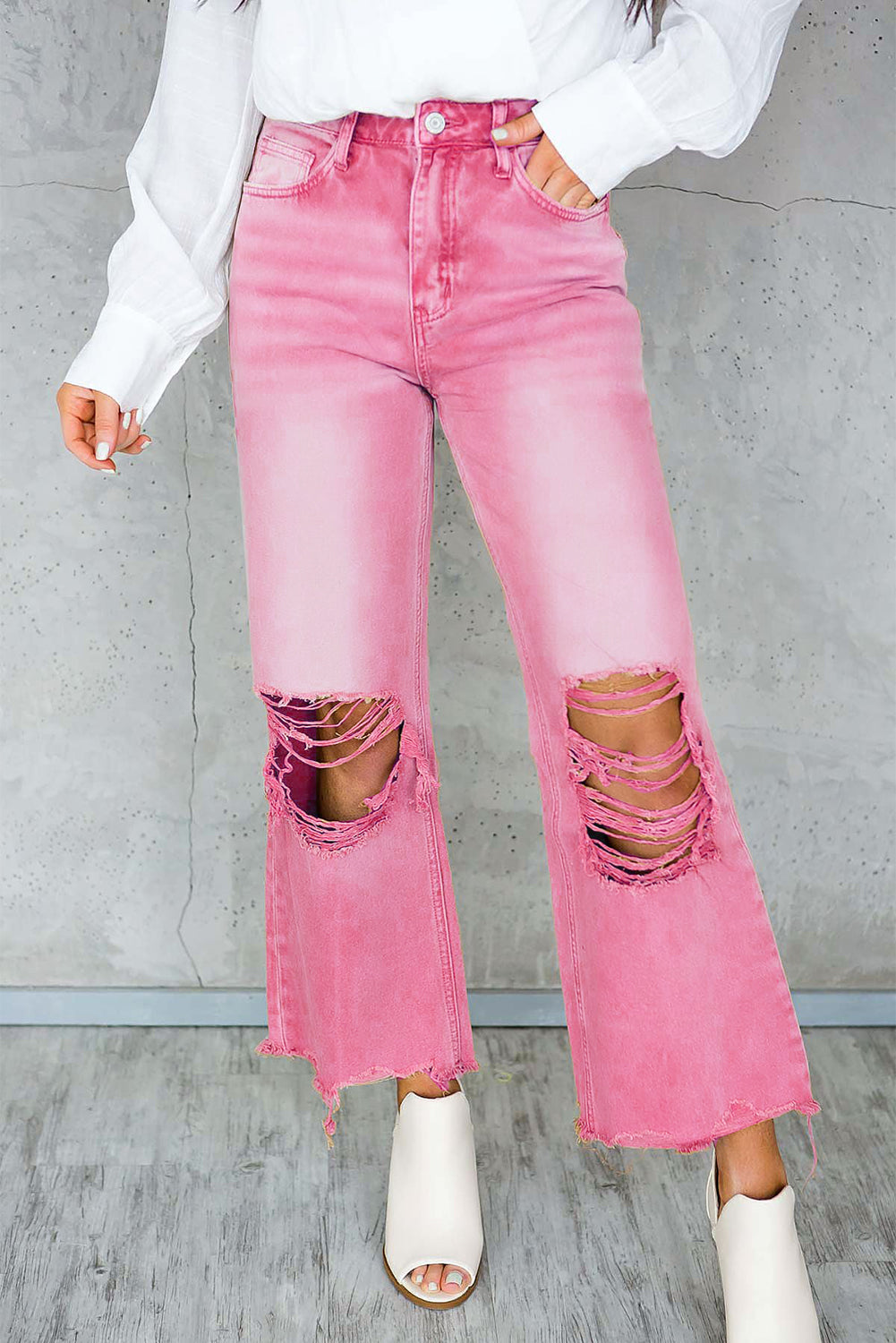 High Waist Flare Ripped Jeans