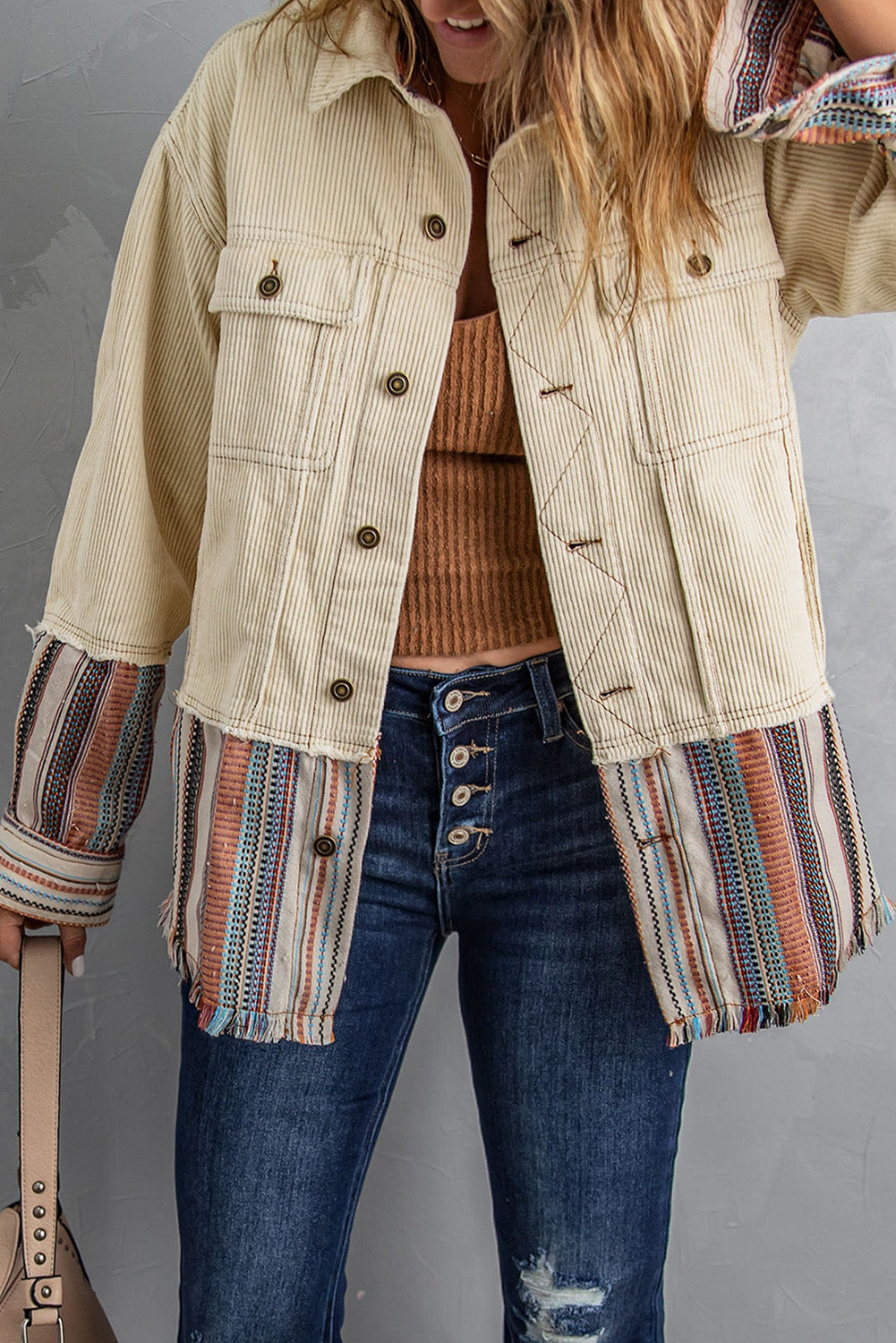 Striped Colour Block Corduroy Jacket