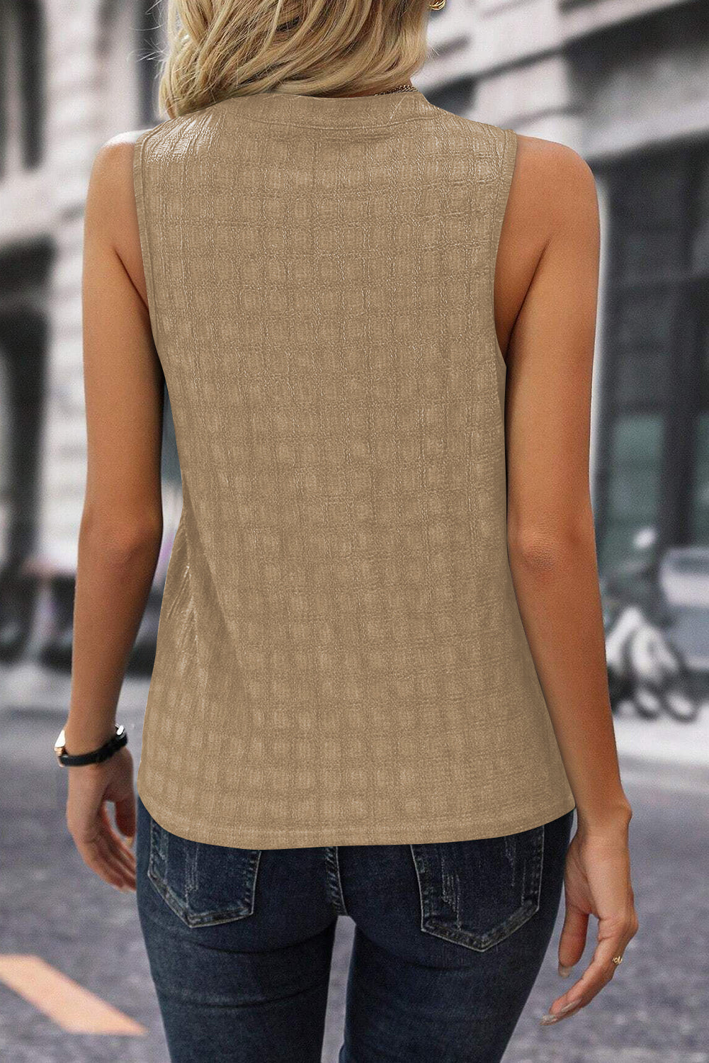 Split V Neck Sleeveless Top