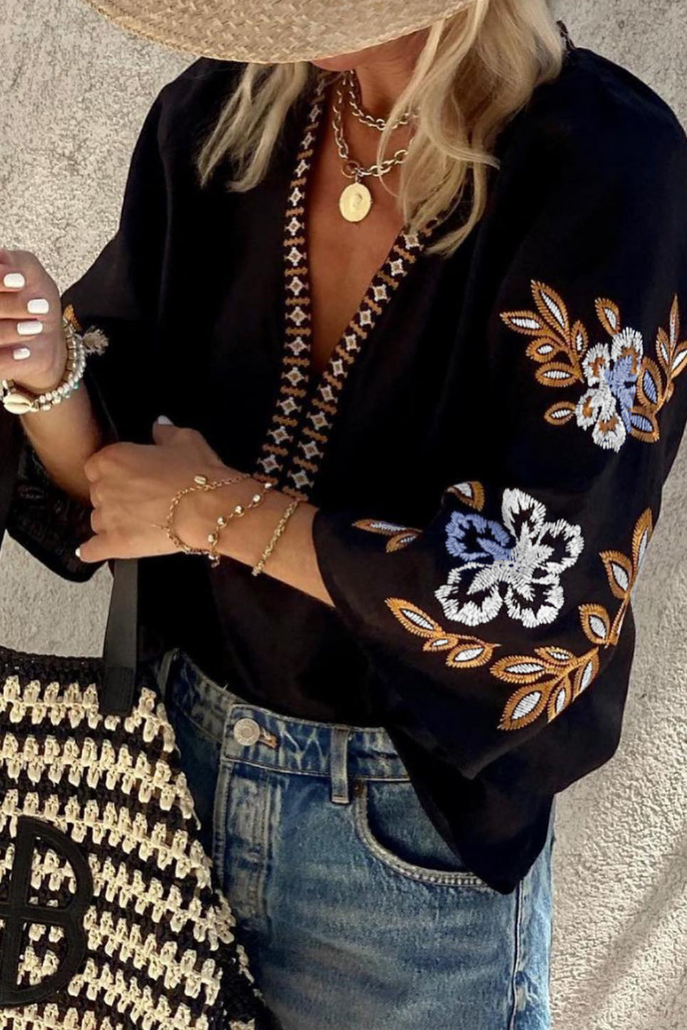 Black Floral Bohemian Blouse