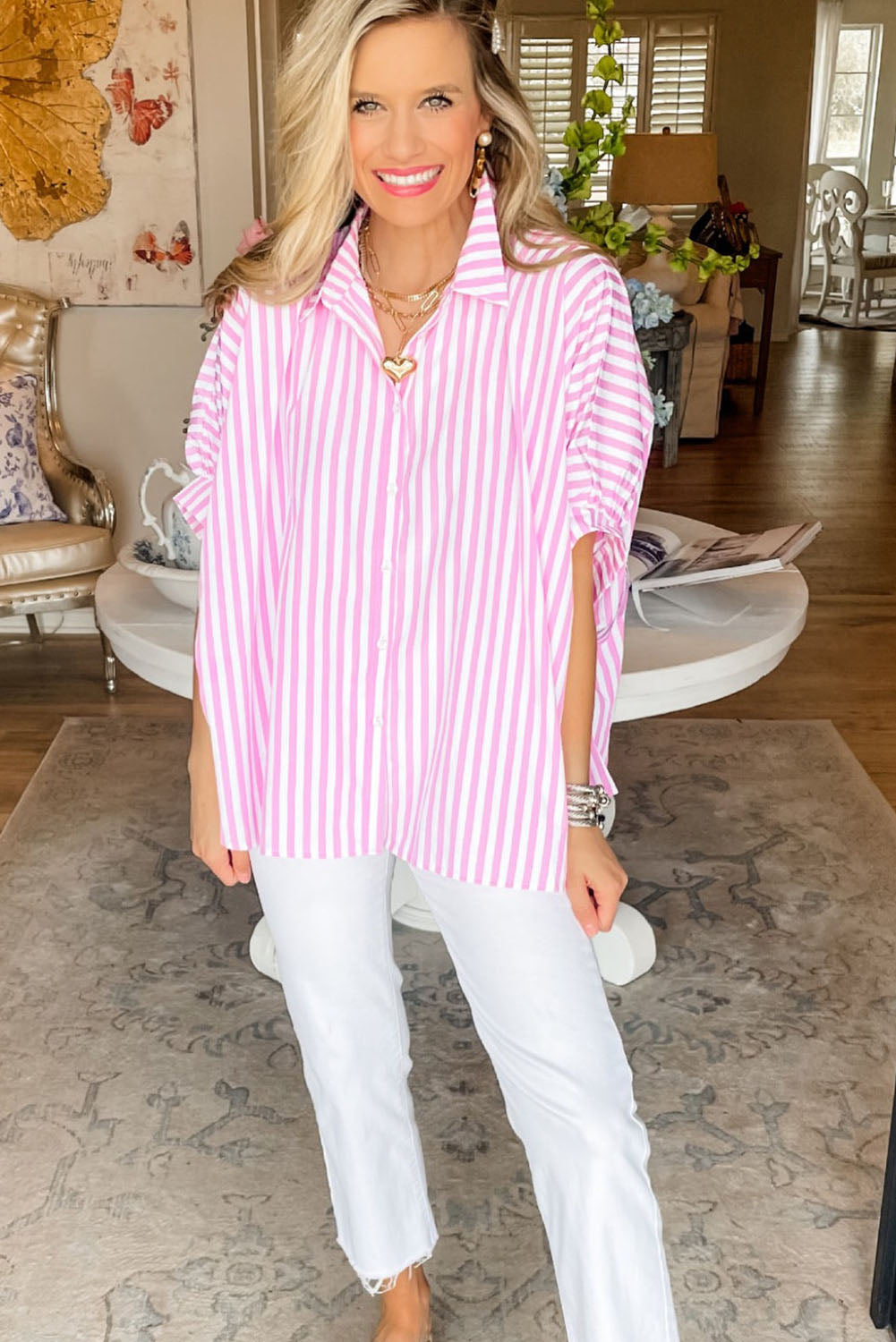 Stripe Button Up Shirt - Pink, Blue or Green