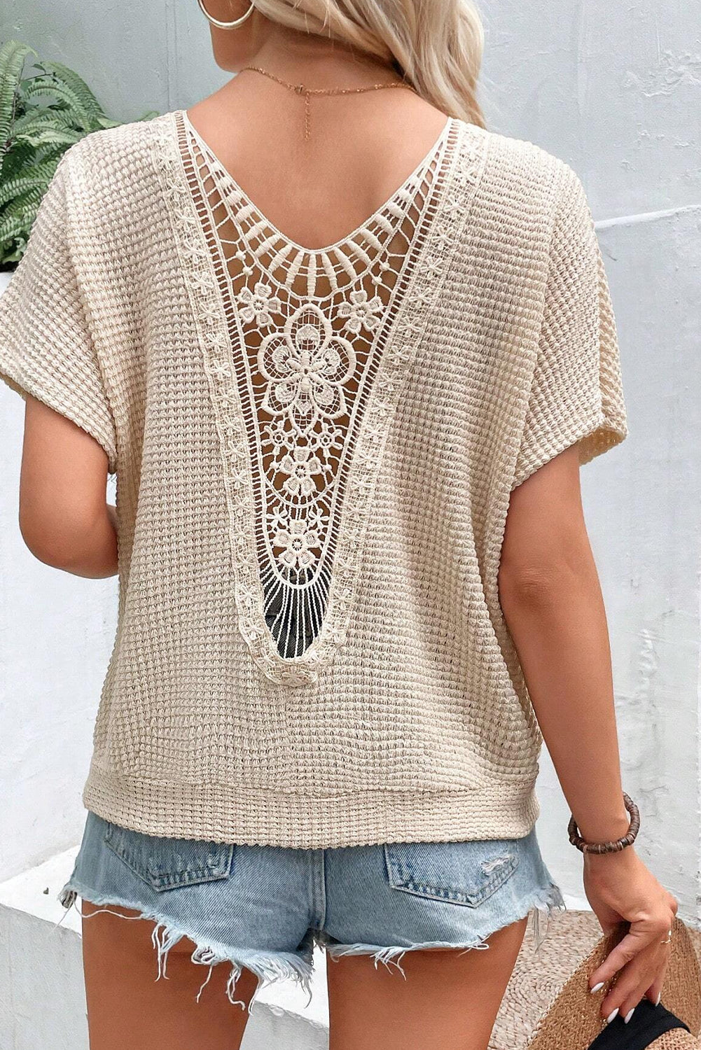 Lace Back Textured T-shirt