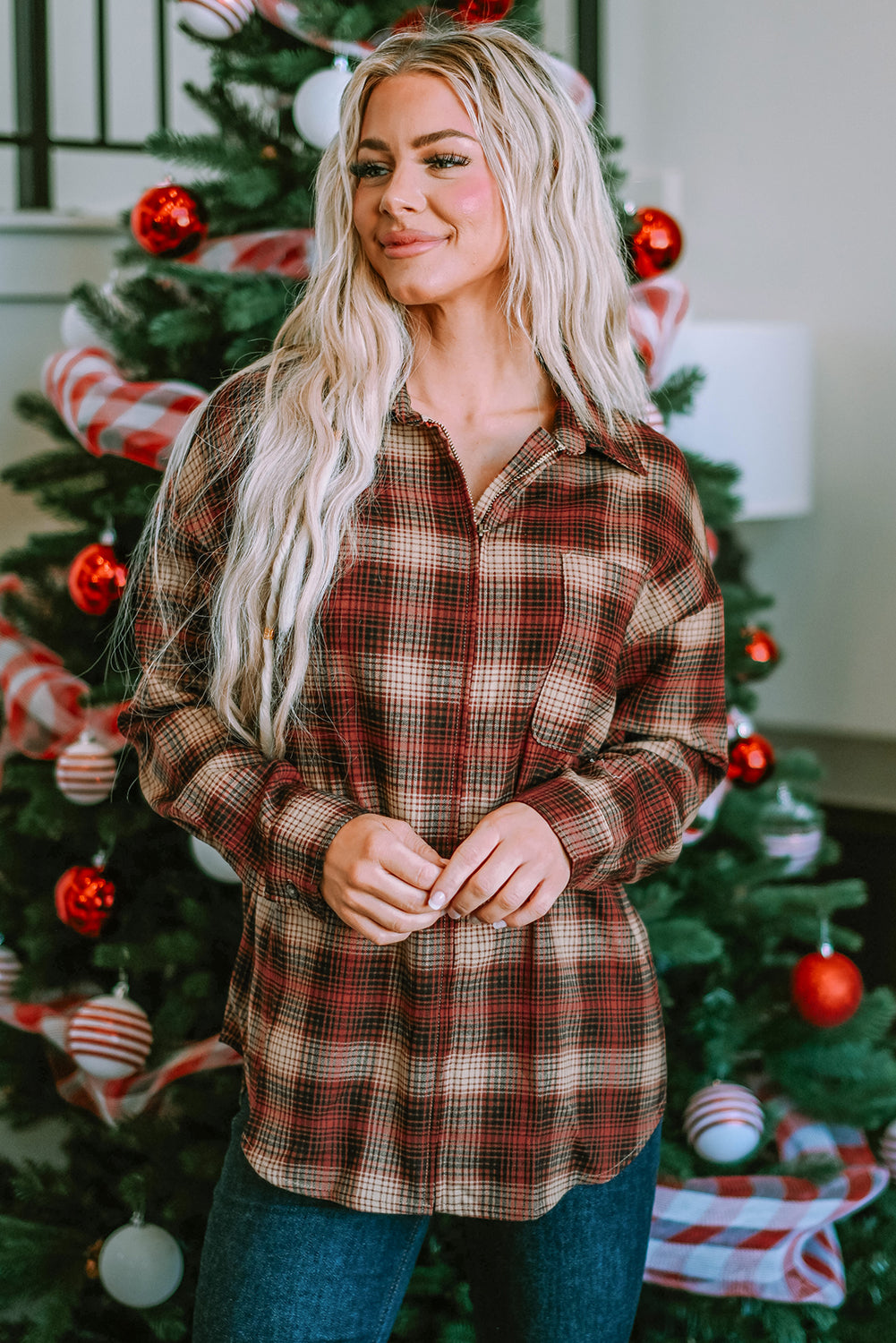 Plaid Zip Up Shirt