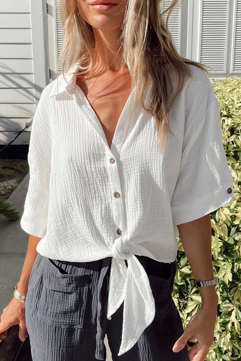 Knotted Button-up Shirt