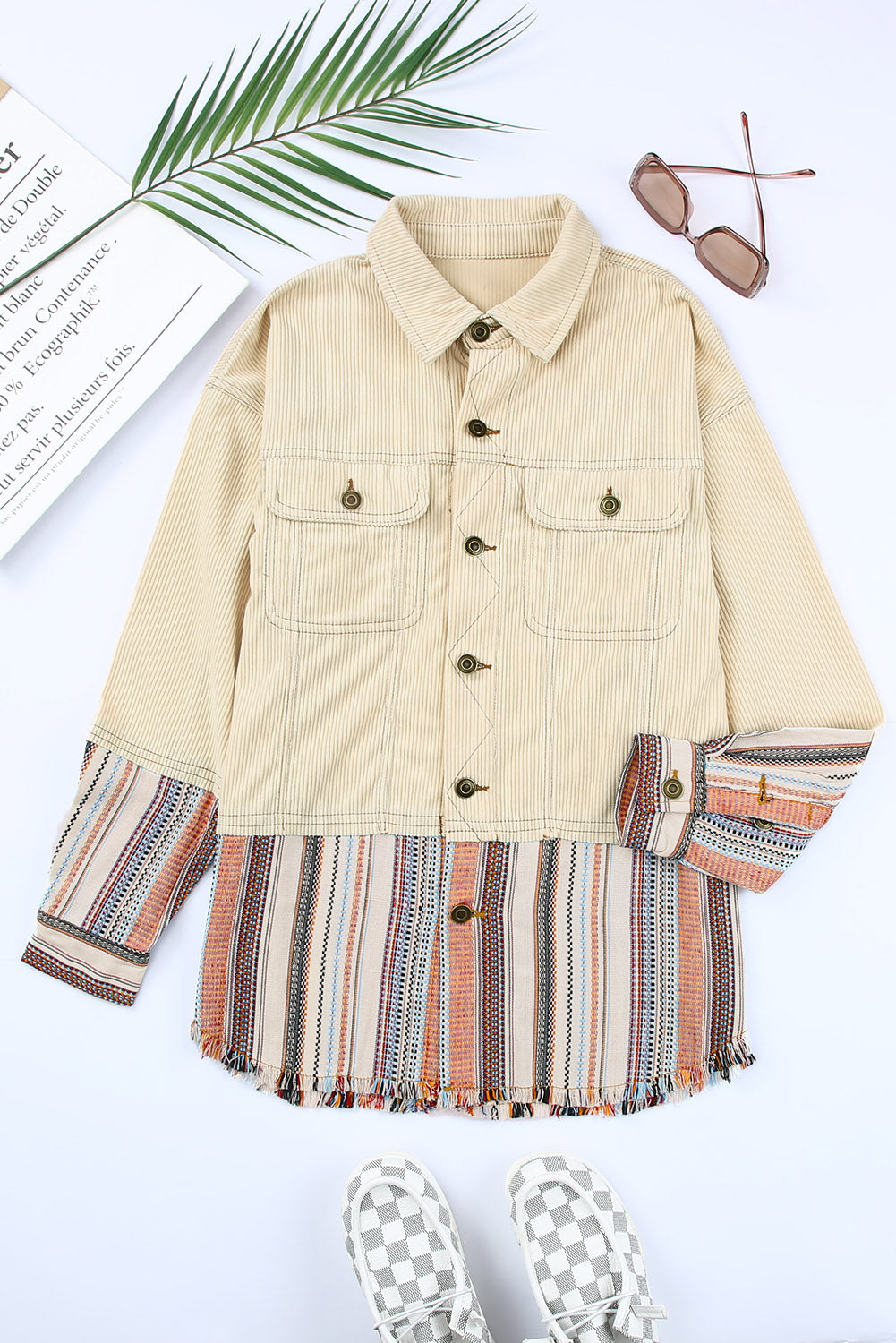 Striped Colour Block Corduroy Jacket