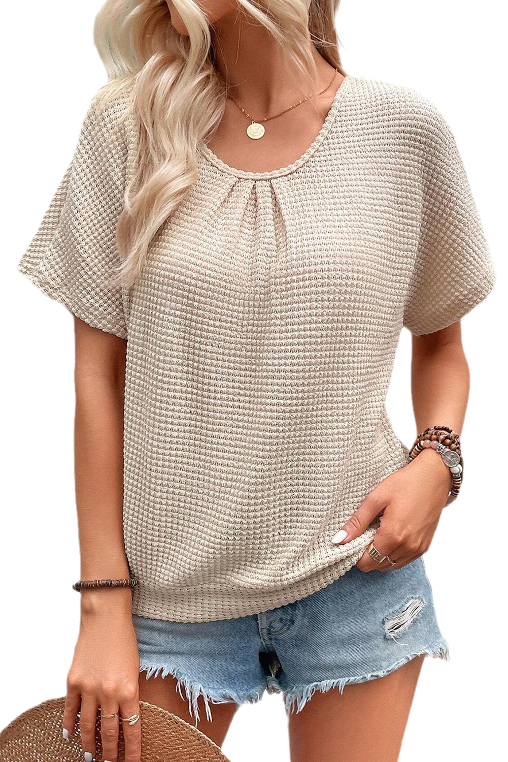 Lace Back Textured T-shirt