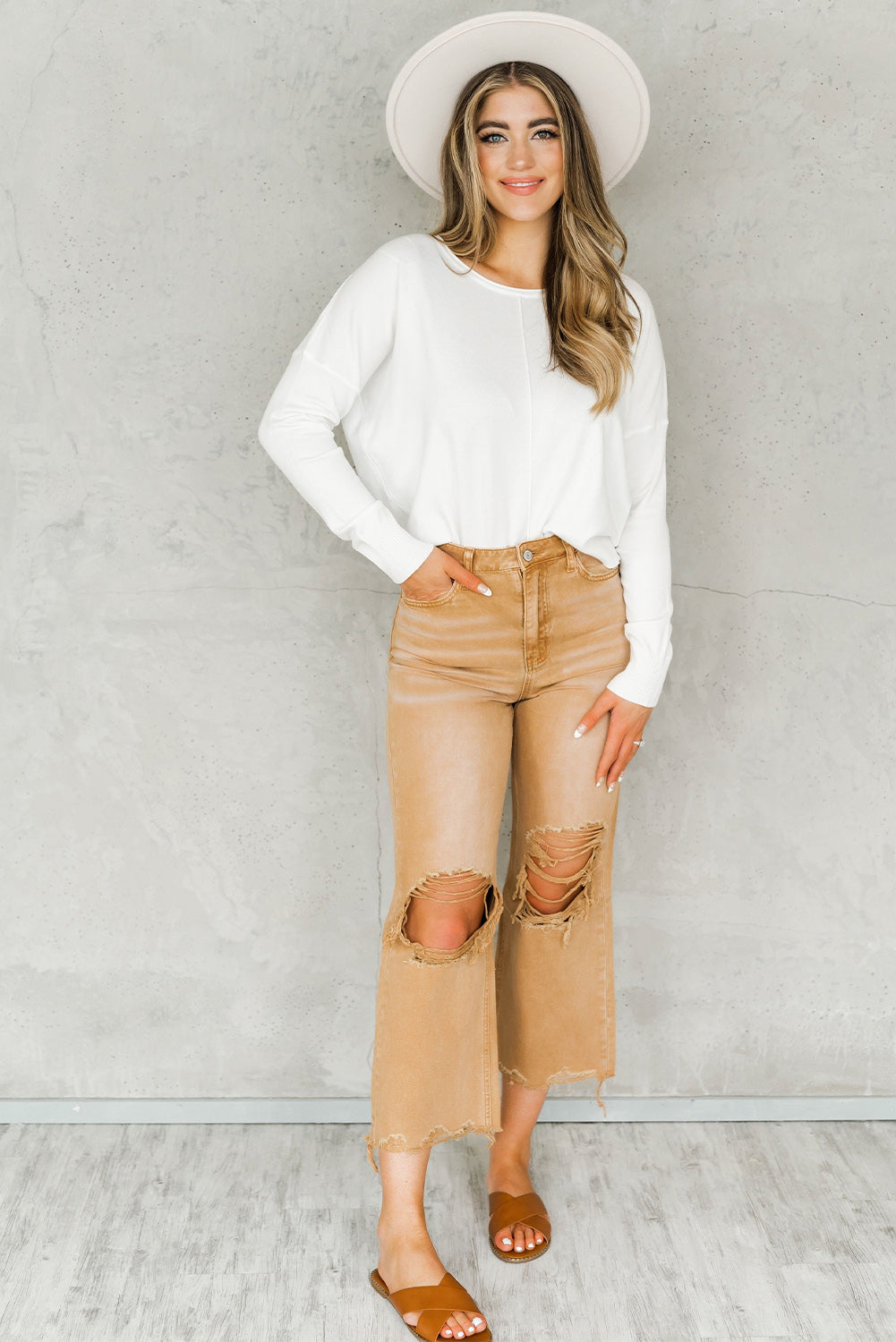 High Waist Flare Ripped Jeans