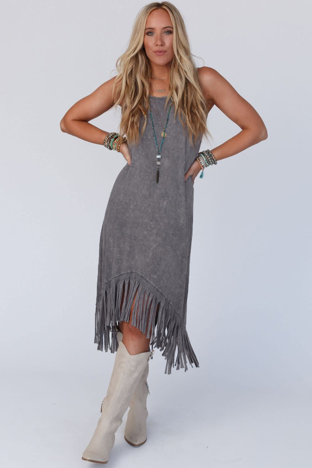 Grey Fringe Maxi Dress