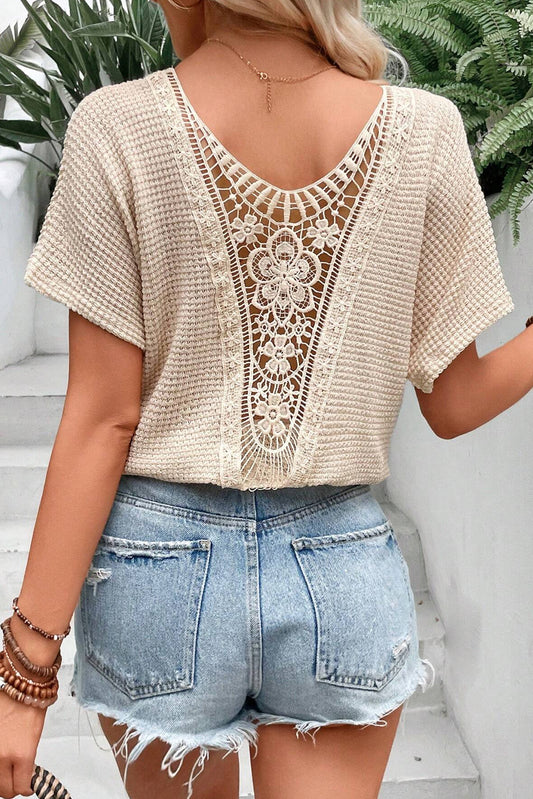 Lace Back Textured T-shirt
