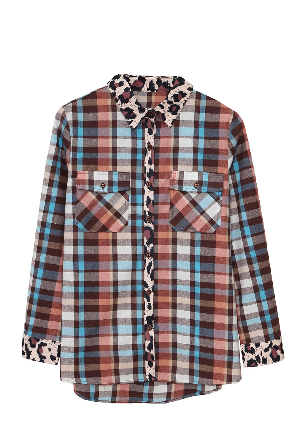 Plaid Leopard Trim Shacket