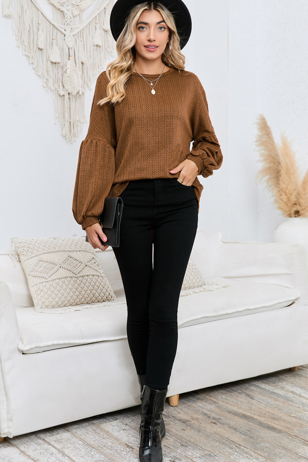 Textured Long Sleeve Top