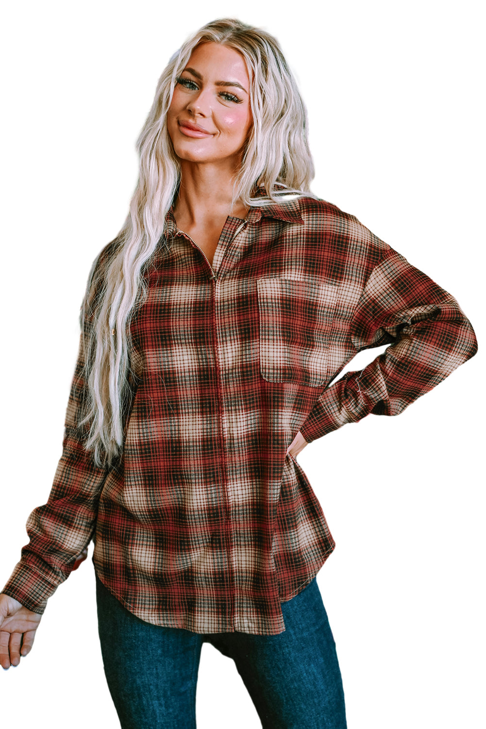 Plaid Zip Up Shirt