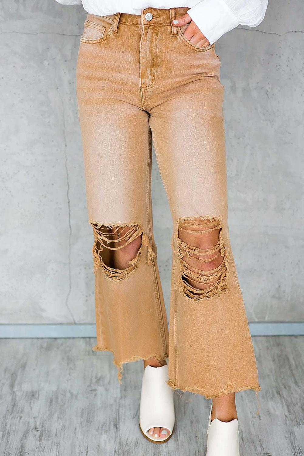 High Waist Flare Ripped Jeans