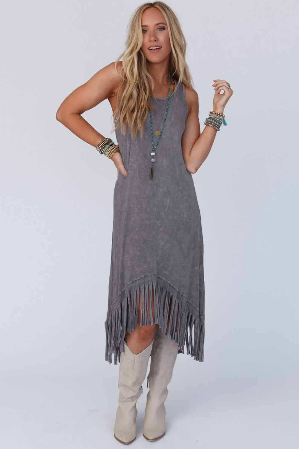 Grey Fringe Maxi Dress