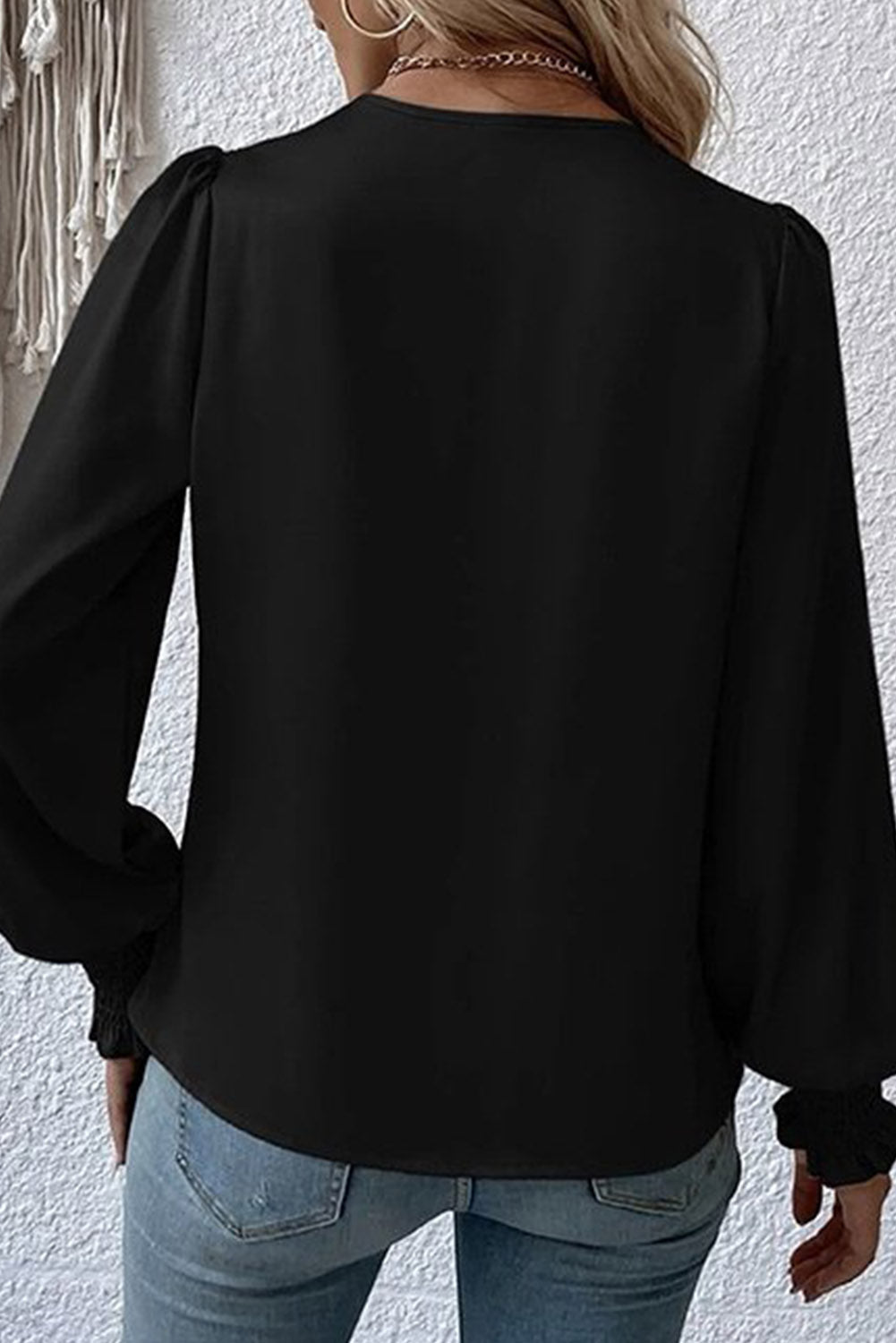 Drape V Neck Long Sleeve Blouse