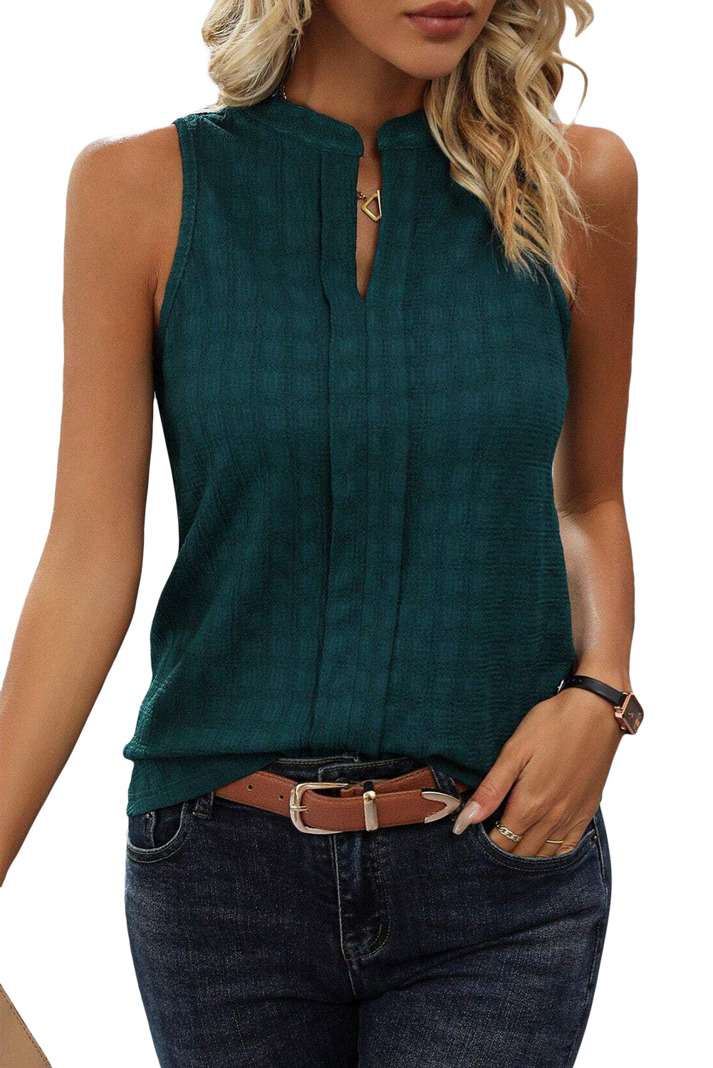 Split V Neck Sleeveless Top