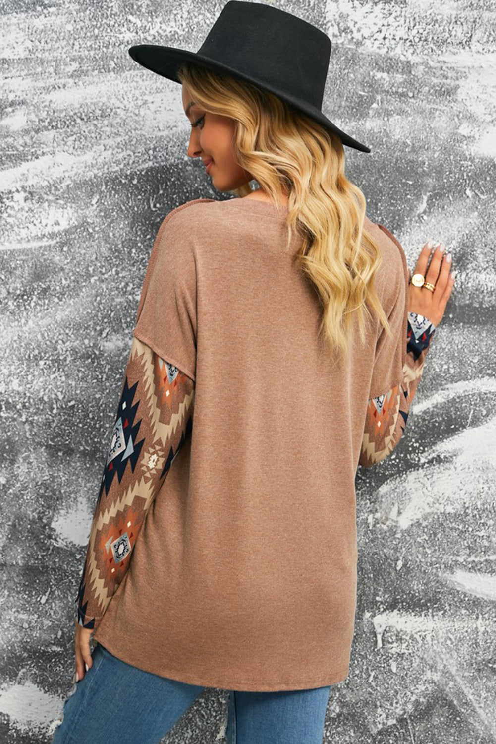 Brown Geometric Long Sleeve Top