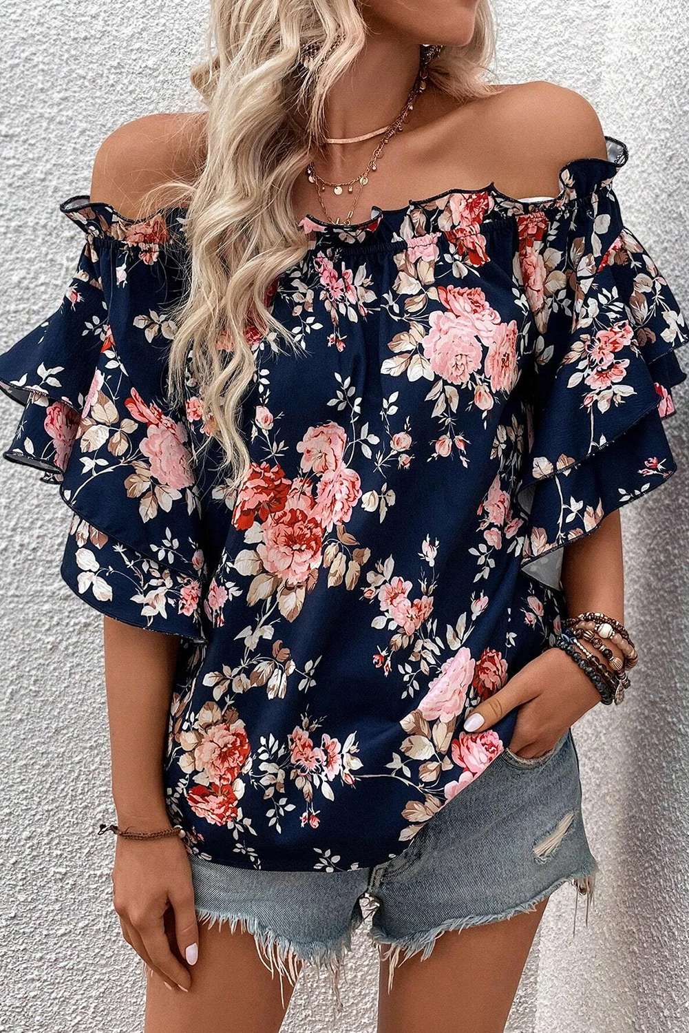 Off Shoulder Floral Blouse