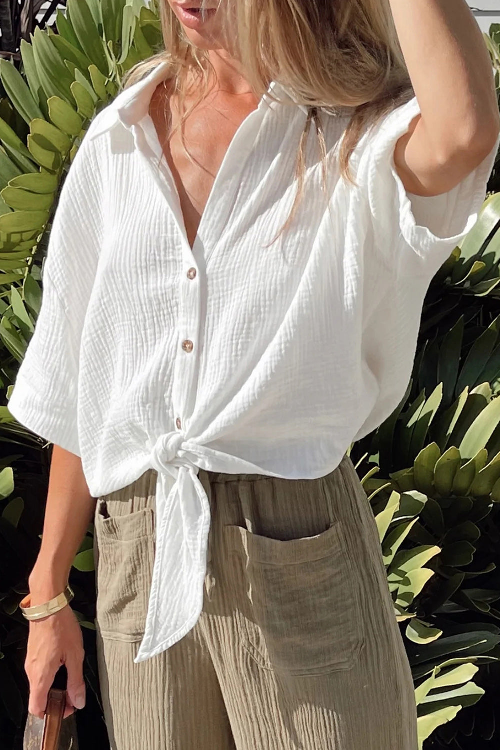 Knotted Button-up Shirt