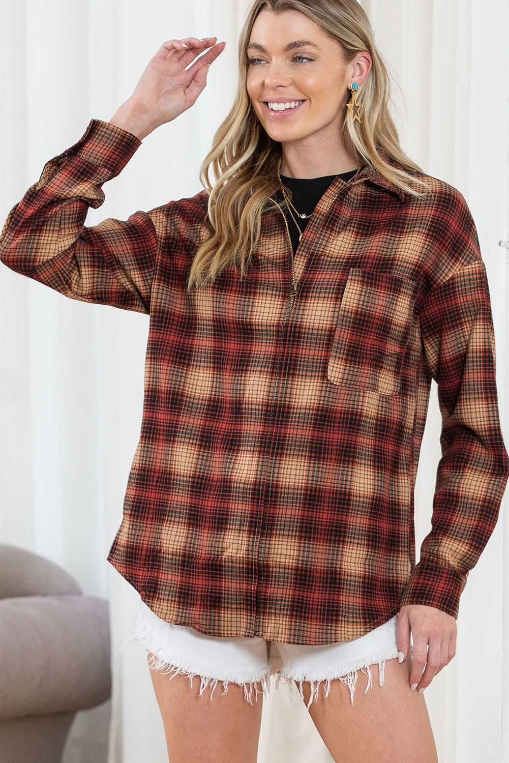 Plaid Zip Up Shirt