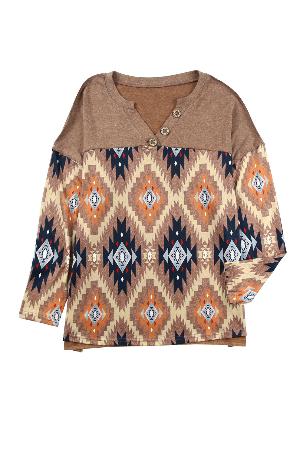 Brown Geometric Long Sleeve Top