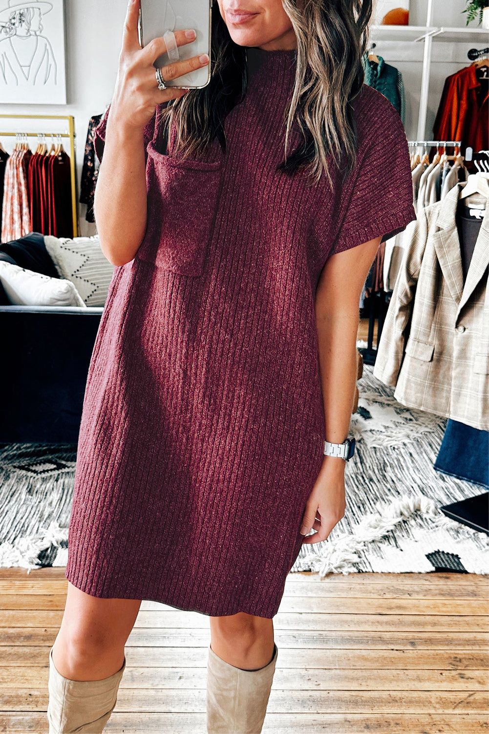 Short Sleeve Sweater Dress