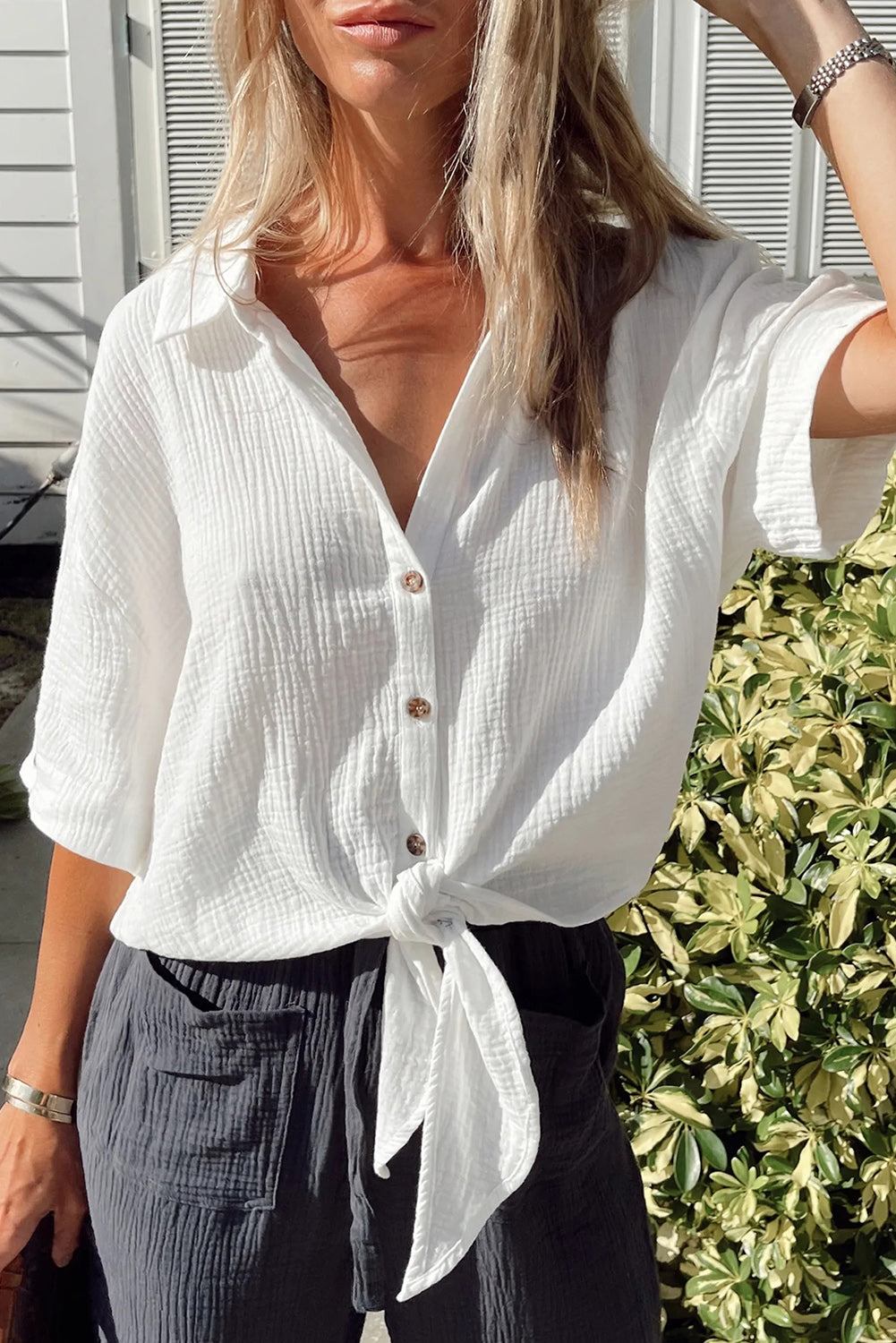 Knotted Button-up Shirt