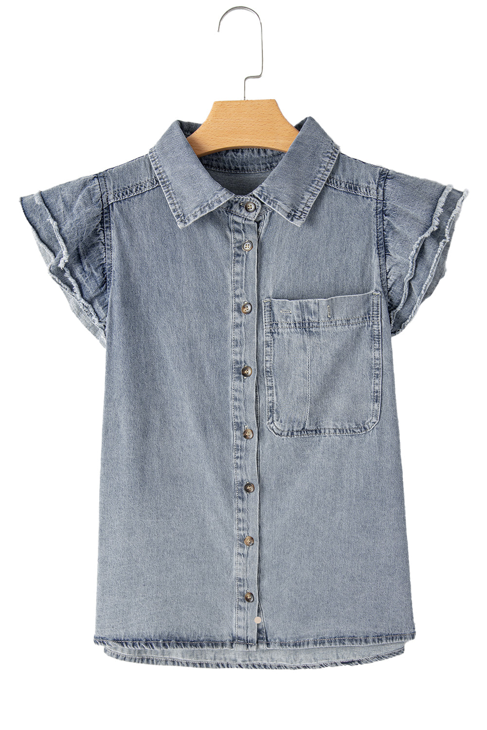 Ruffle Sleeve Denim Blouse