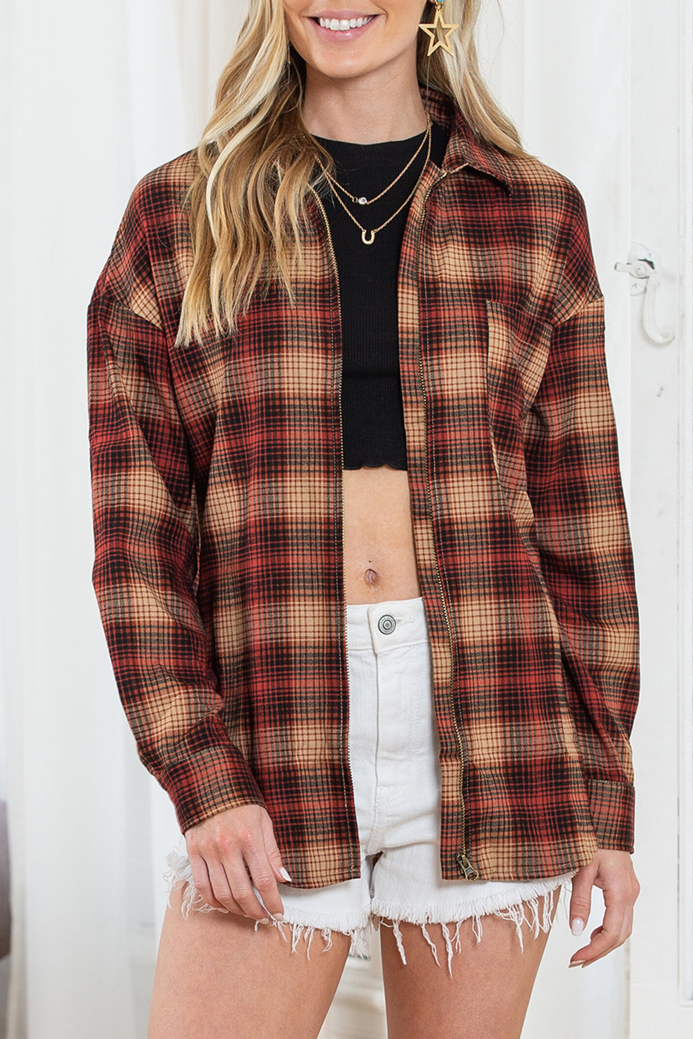 Plaid Zip Up Shirt