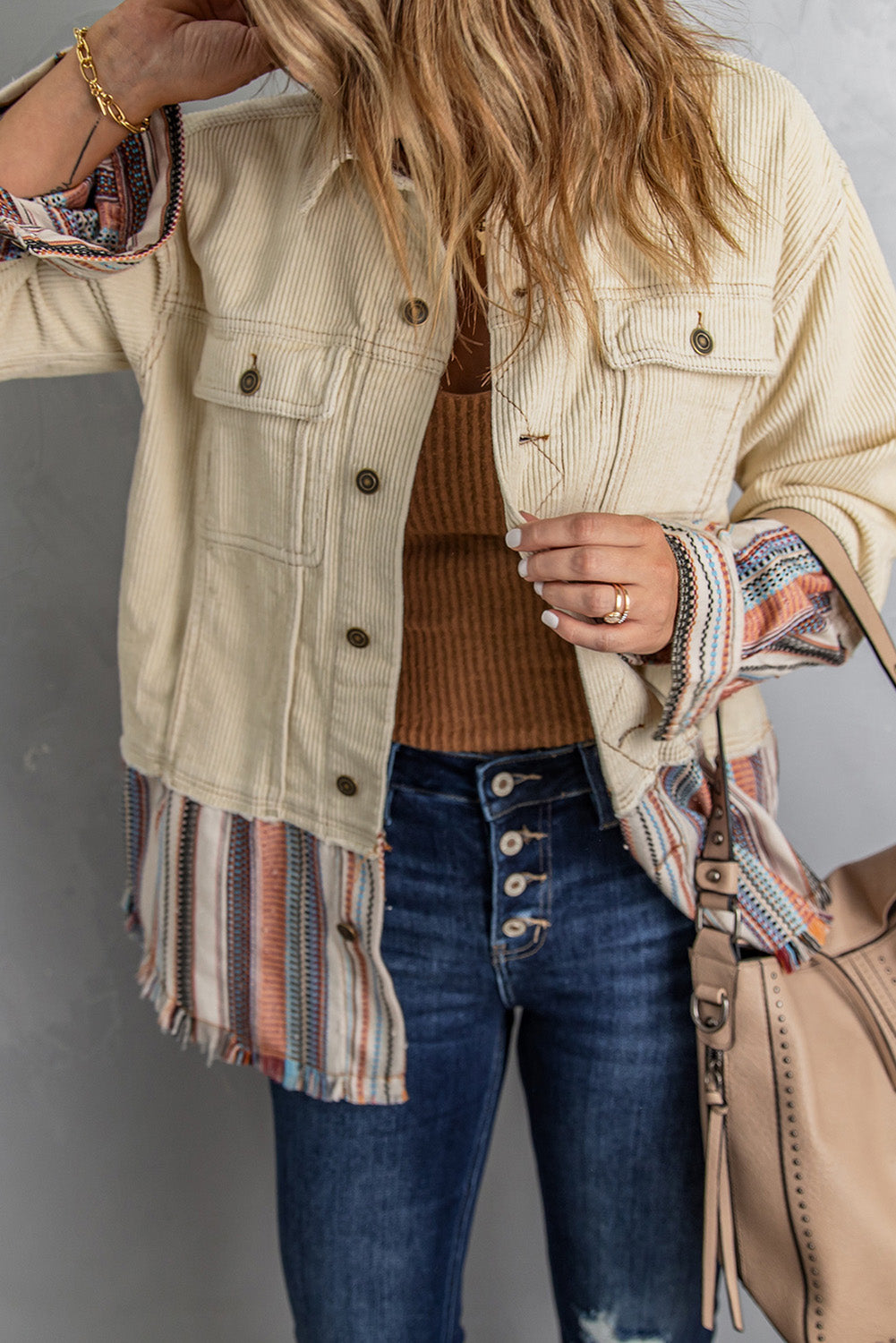 Striped Colour Block Corduroy Jacket