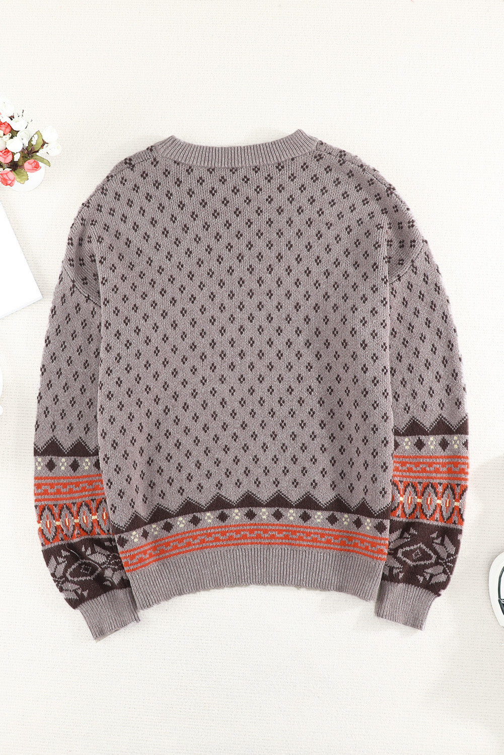 Crew Neck Printed Pullover Sweater